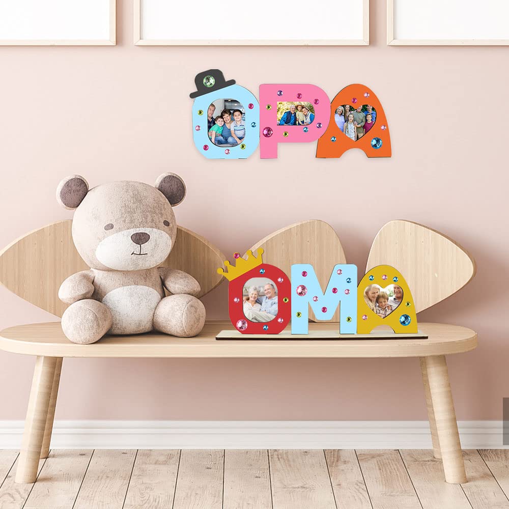 UYUYong Nonna, regalo per nipote, nipote, cornice portafoto in legno con supporto, lettere in legno, set fai da te per bambini, in legno, per compleanno, Natale, decorazione con pennelli