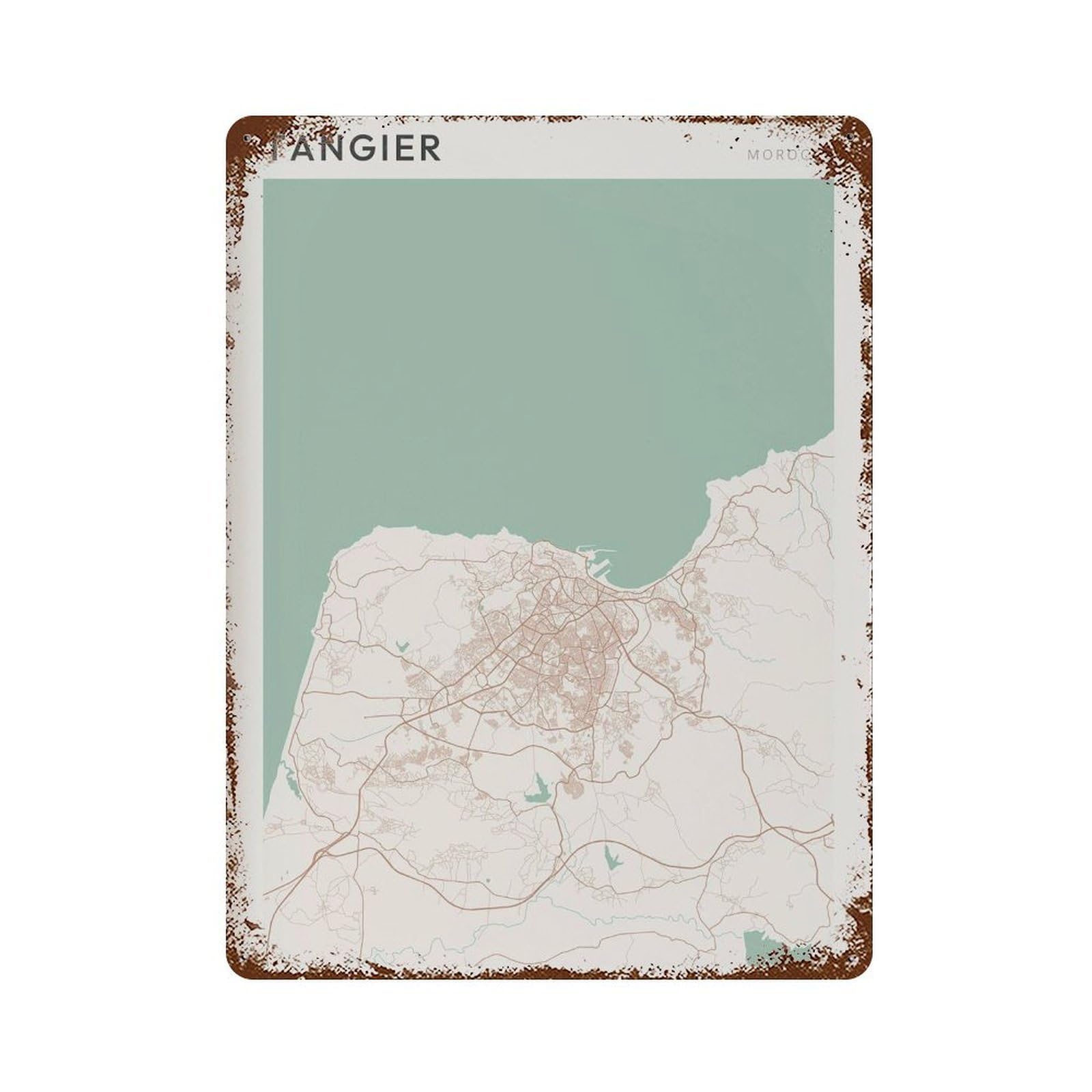 xiaoxiaoshen Tangier Map Morocco Africa Travel Gift Minimalist Wall Decor Art Metal Tin Poster Modern Home Decor Art Home Bar Shop Decorations Vintage Sign 40x30cm