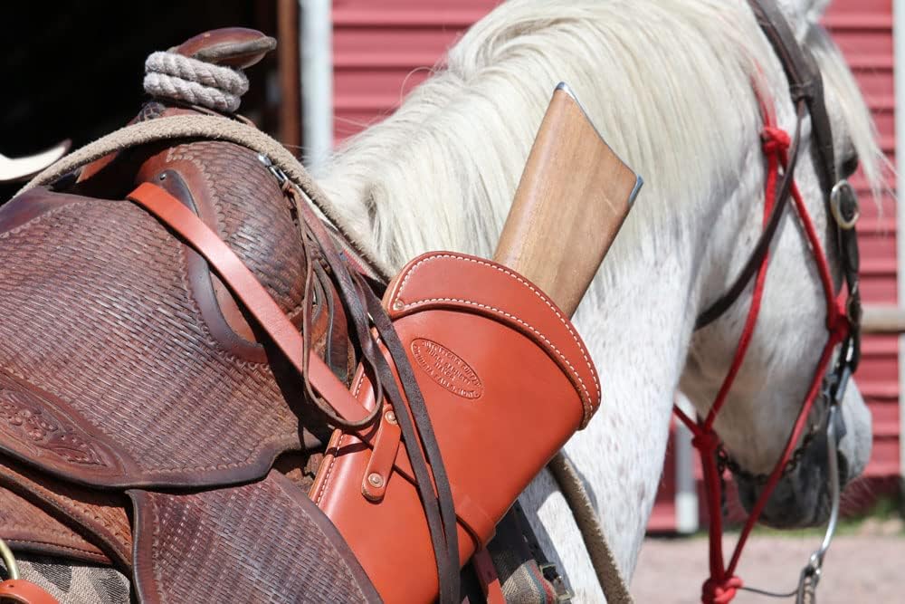 Outfitters Supply Guides Premium U.S. Tanned Leather Carbine Rifle Scabbard for Lever Action Rifles; SBR Scabbard; Attaches To Saddle, ATV/UTV With 52” Heavy Duty Straps