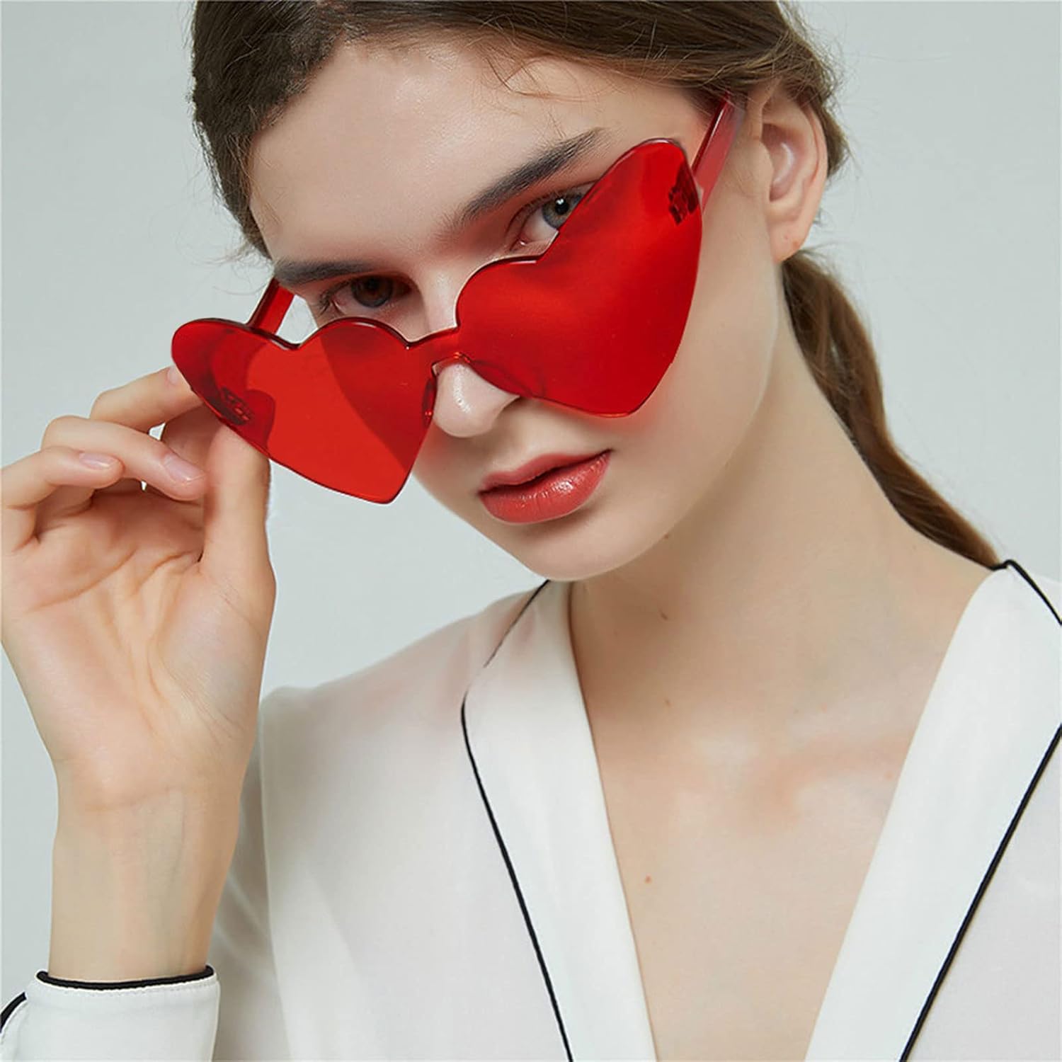 10/20 Pack Star/Heart Shape/Round/Butterfly/Cat Eye/Rectangle/Fire Rimless Tinted Party Sunglasses Color Glasses - Image 6