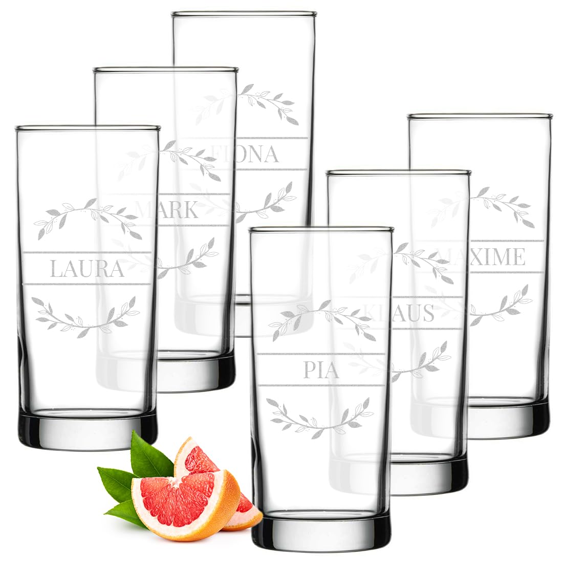 polar-effekt Longdrink Cocktailgläser 6er Set 485 ml mit Gravur - transparente Trinkgläser - Geschenk zum Geburtstag - ideal für Bier, Wasser, Saft und Drinks
