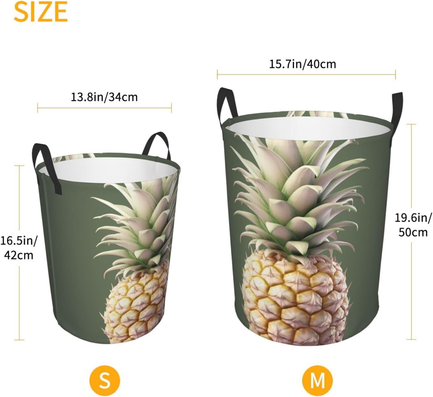 Lovely Pineapple Laundry Basket With Handles, Foldable Laundry Hamper Oxford Cloth Dirty Clothes Basket Waterproof Clothes Toys Storage Bin Organizer for Bedroom Bathroom Dorm