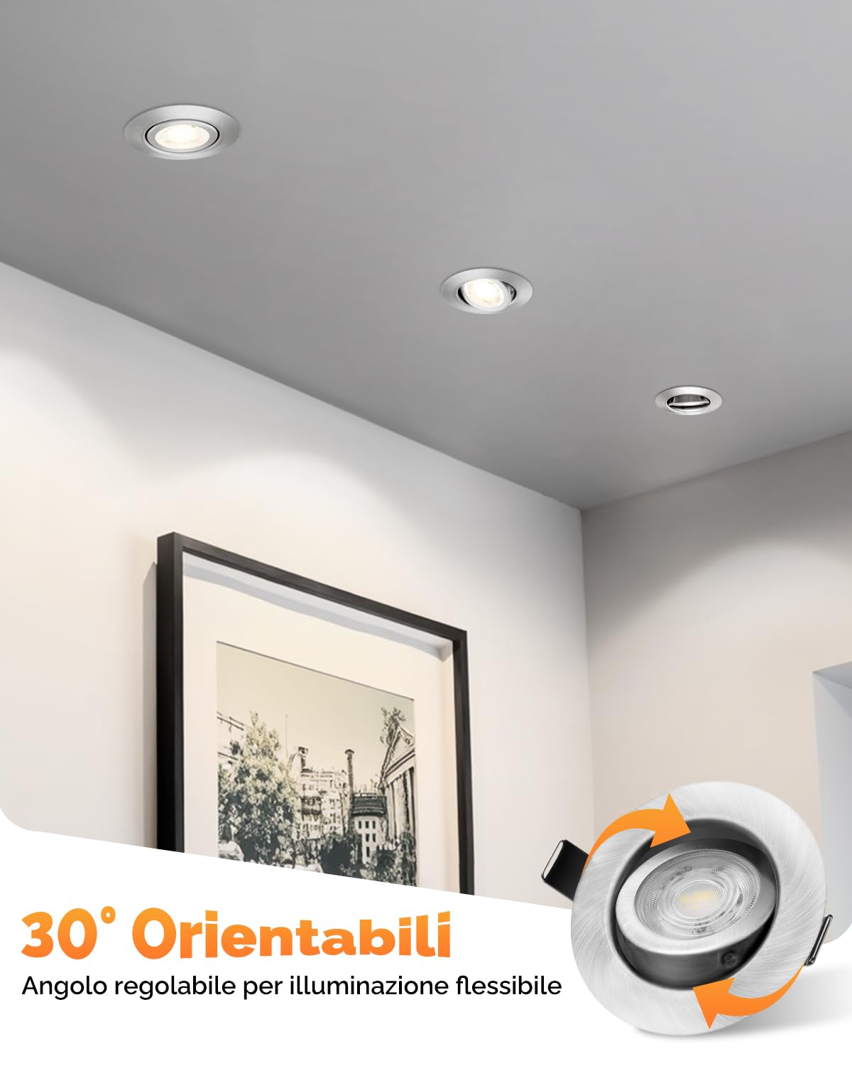 wowatt Faretti LED da Incasso per Cartongesso Dimmerabili 6W 640LM 3CCT | Regolabile Calda 3000K Naturale 4000K Fredda 6000K, Faretti da Soffitto Orientabili, IP44 Faretto incasso foro 68mm, Set da 6