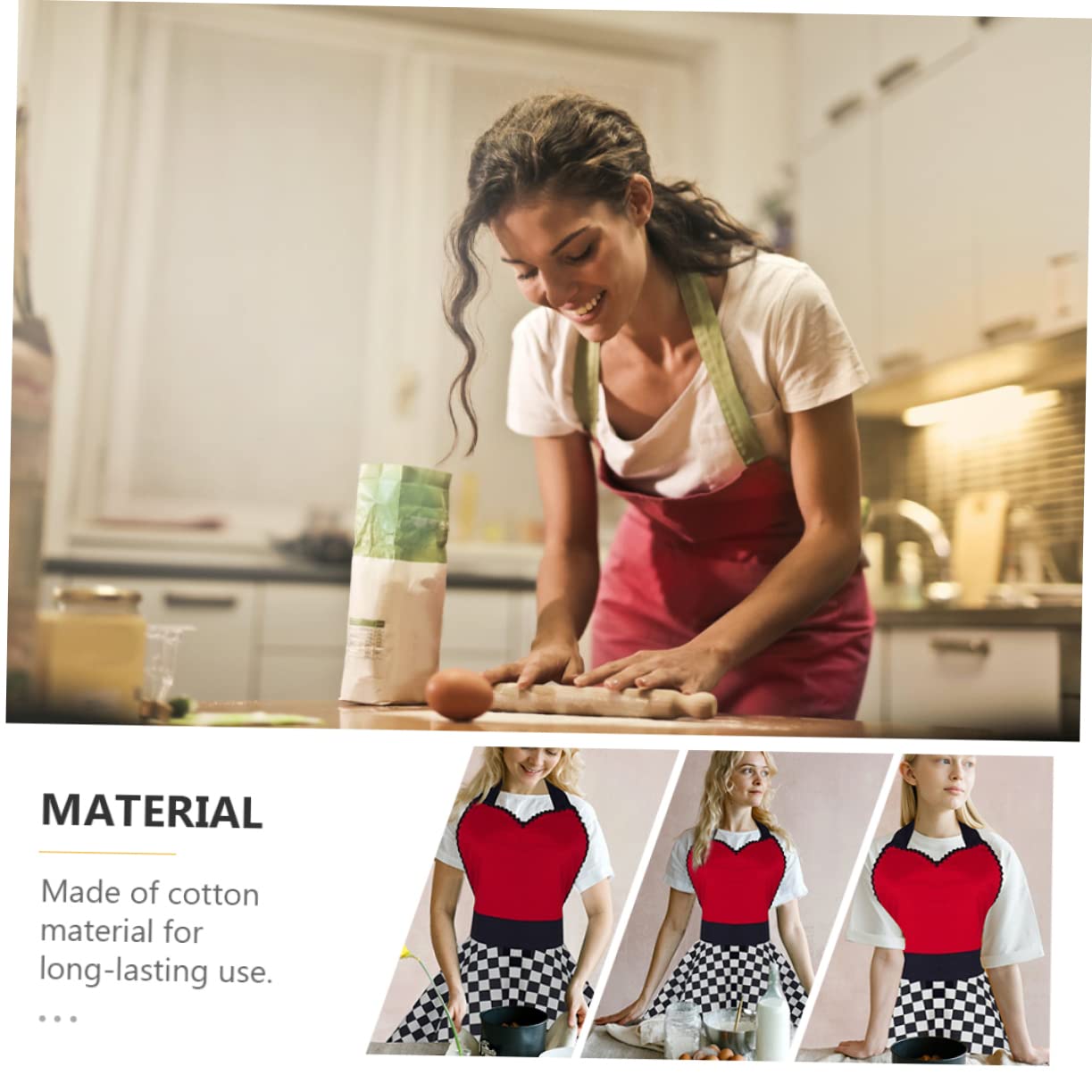 COLLBATH Delantal de Cocina Vintage de Algodón en Tonos Claros y Oscuros, Diseño Cuadros Ajedrez, Estilo Retro, para Mujer, Uso Profesional y Hogareño, Accesorio Cocina Elegante