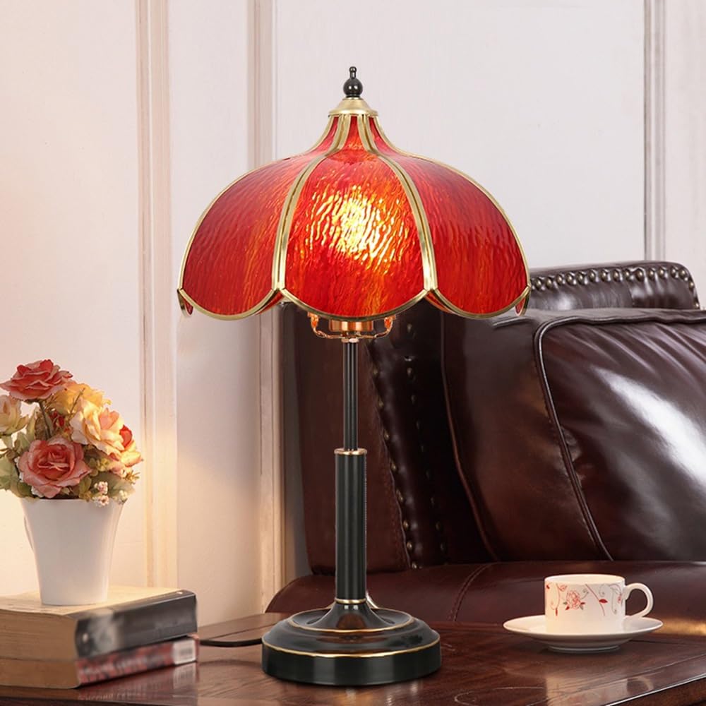 Lampa biurkowa Lampa stołowa ze szkła vintage do sypialni, gabinetu, salonu, lampa z mosiądzu, witraż, stolik nocny