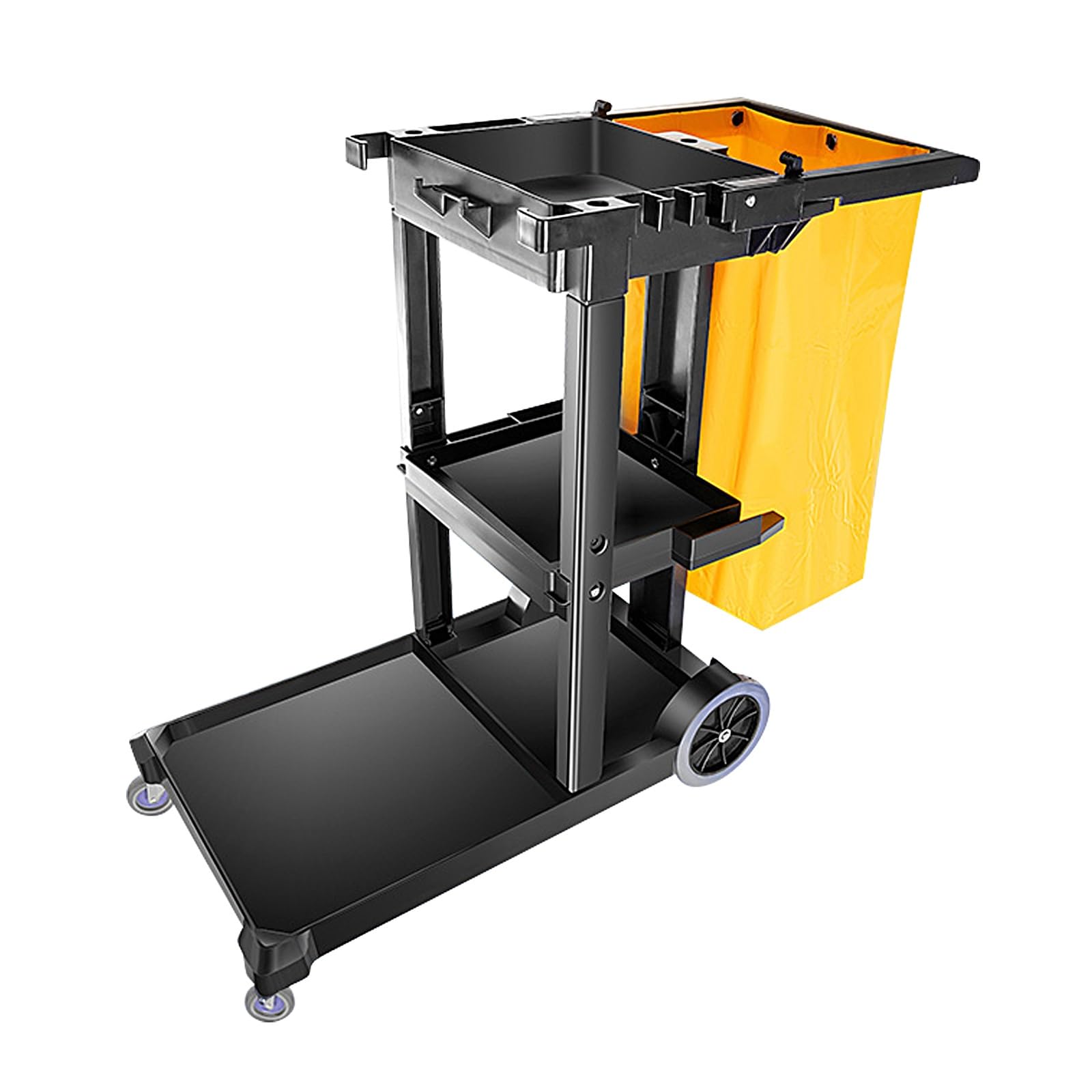 Carrito de limpieza profesional con ruedas de goma silenciosas, cesta multifuncional de 3 capas para ropa sucia zonas residenciales, centros comerciales, escuelas, hoteles, color negro