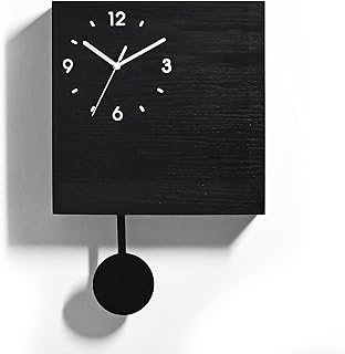 Wooden Time Box Wall Clock - Secret Compartment - Pendulum Clock - Modern Minimalist Home Deco - Modern Home Decor - Wall Art - Housewarming Gift (Chalk Black)
