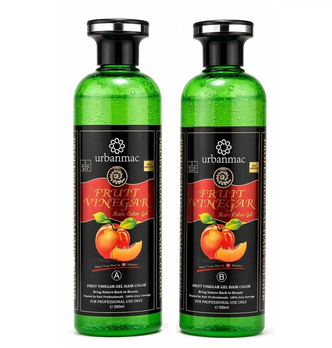URBANMAC Fruit Vinegar Gel Hair Color Natural Hair Color Dye for Black Hair Dye (BLACK, Dye(500ml x 2 PACK OF 2)) 1