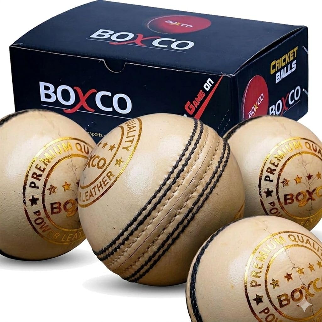 BOXCO Power Hand Made Four Piece Cricket Leather Ball for T20, One Day, Test Matches & Practice (Pack of 4) (Natural)-picture-19