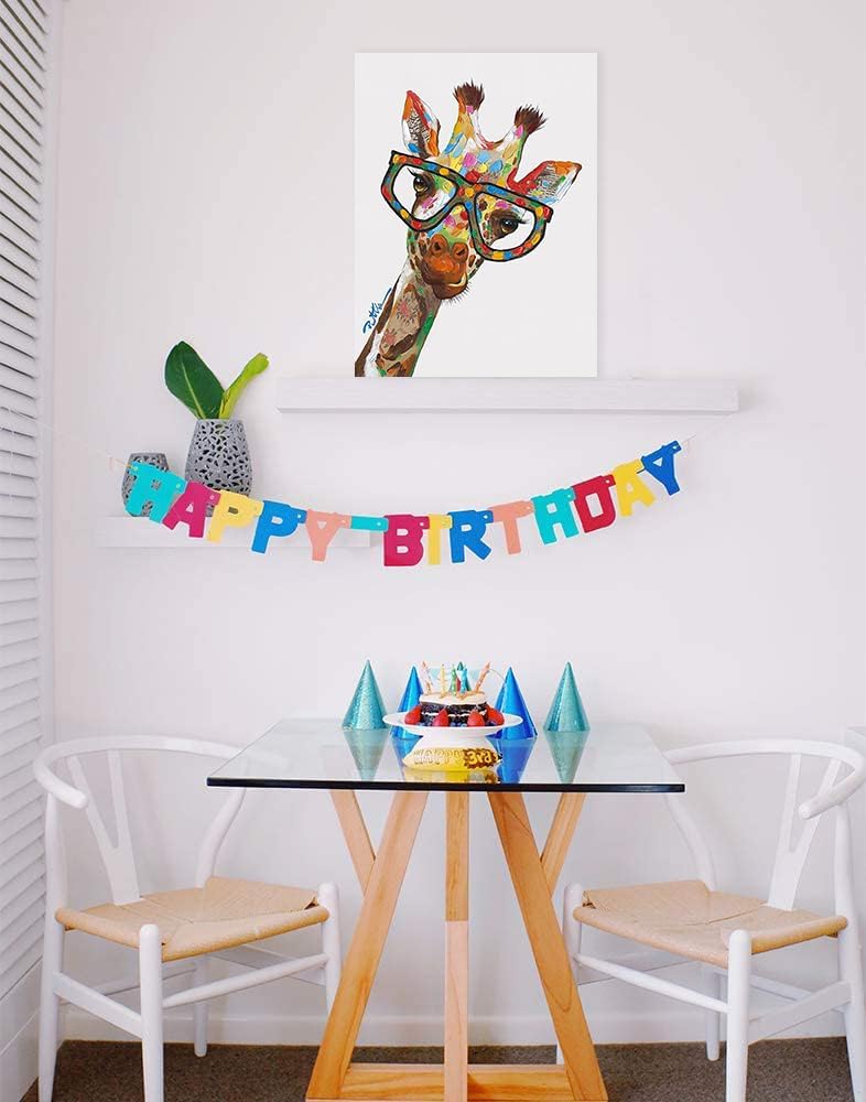 ForJoy Colorful Giraffe Decor Wall Art Painting for Children's room Bedroom Living room Decor Ready to Hang 12x16 inches
