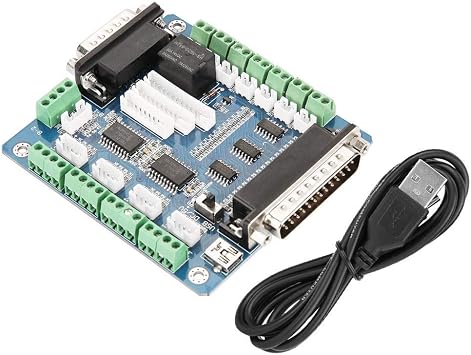 5 Axis CNC Breakout Board Stepper Motor Controller USB Interface for MACH3 Software Compatible CNC Machine Driver Set with USB Cable