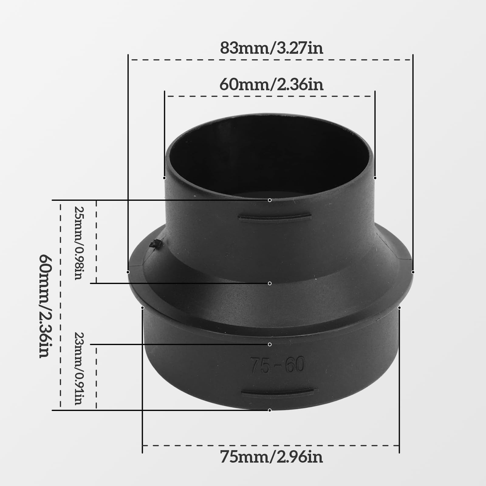 ALI2 Łącznik rury kanału grzewczego ABS, 60-75 mm, wąż do ogrzewania postojowego, do ogrzewania Webasto