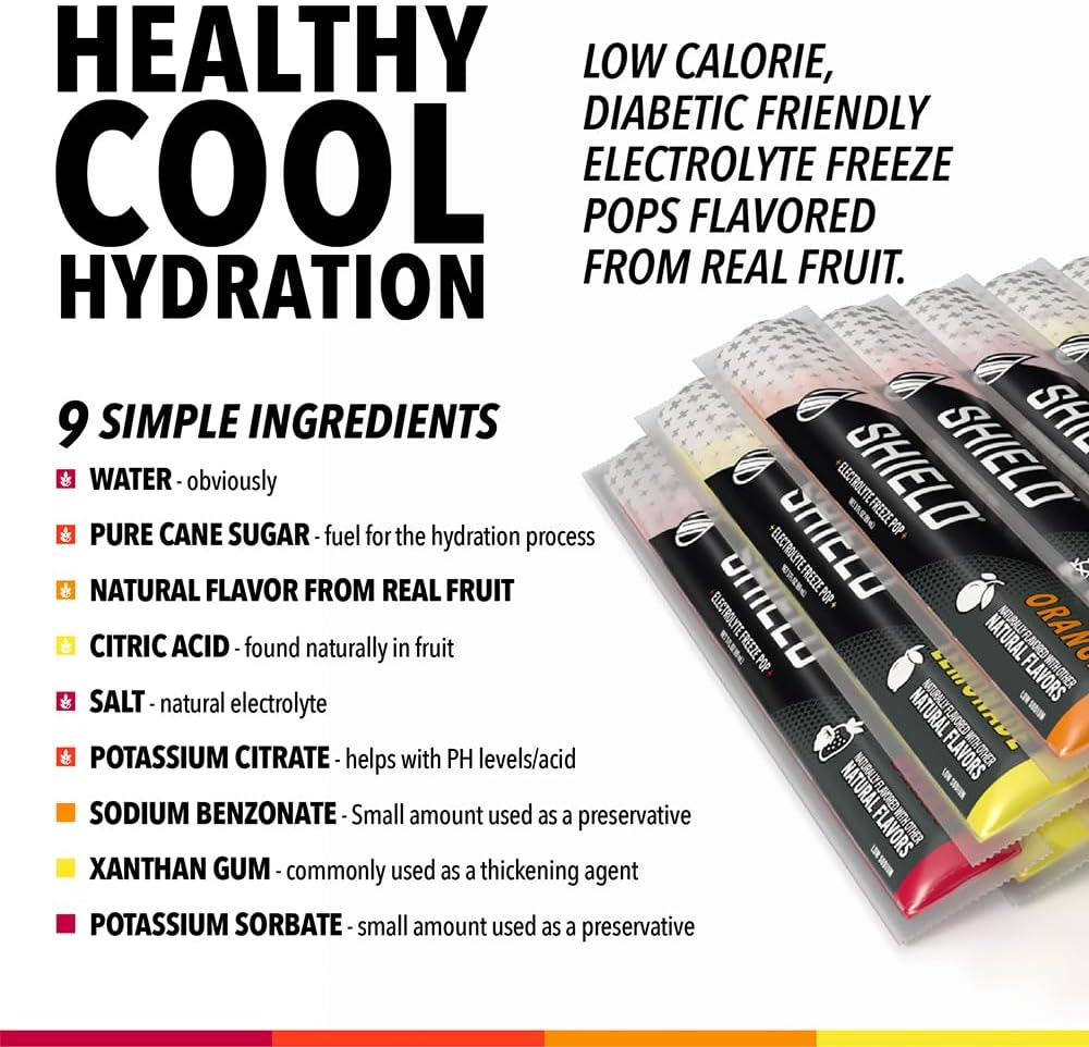 SWORD PERFORMANCE Shield® Electrolyte Healthy Freeze Pops (3fl.oz) Variety of Natural Flavors from Real Fruit, Clear No Dyes No Artificial Sweeteners, Great Tasting Electrolyte Hydration (144 Count)