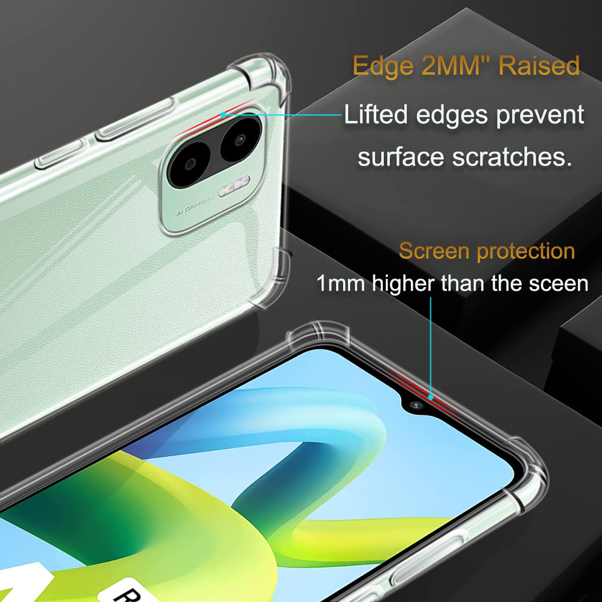 Custodia Per Xiaomi Redmi A1 Plus 4G Con Vetro Temperato | Cover Trasparente Hard PC + Morbido TPU