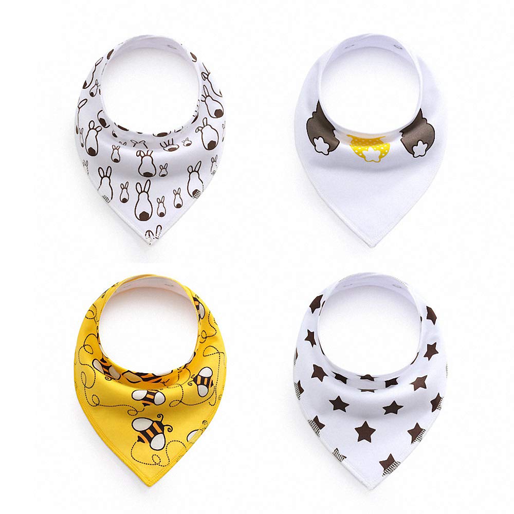 Ulalaza 4PCS Baby Drool Bibs Teething Bandana Organic Cotton Reversible Super Absorbent for Boys and Girls