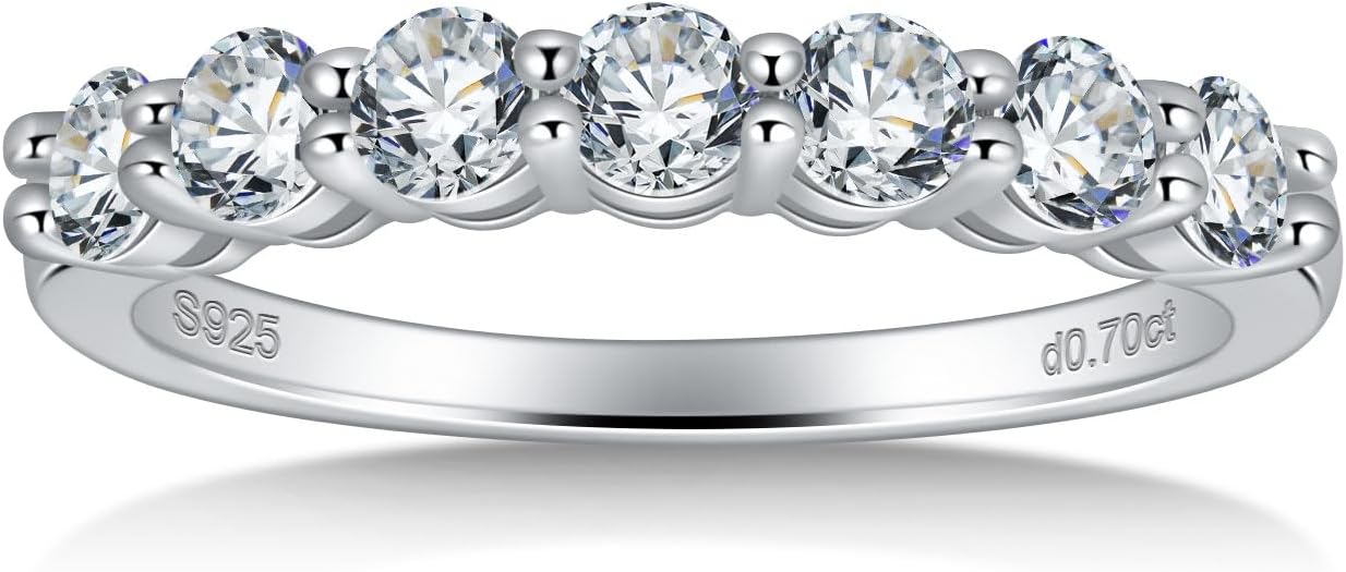 getlove Moissanite Wedding Band for Women 18K White Gold Plated 925 Sterling Silver D Color VVS1 Clarity Moissanite Half Eternity Band Stackable Ring Size 4-11