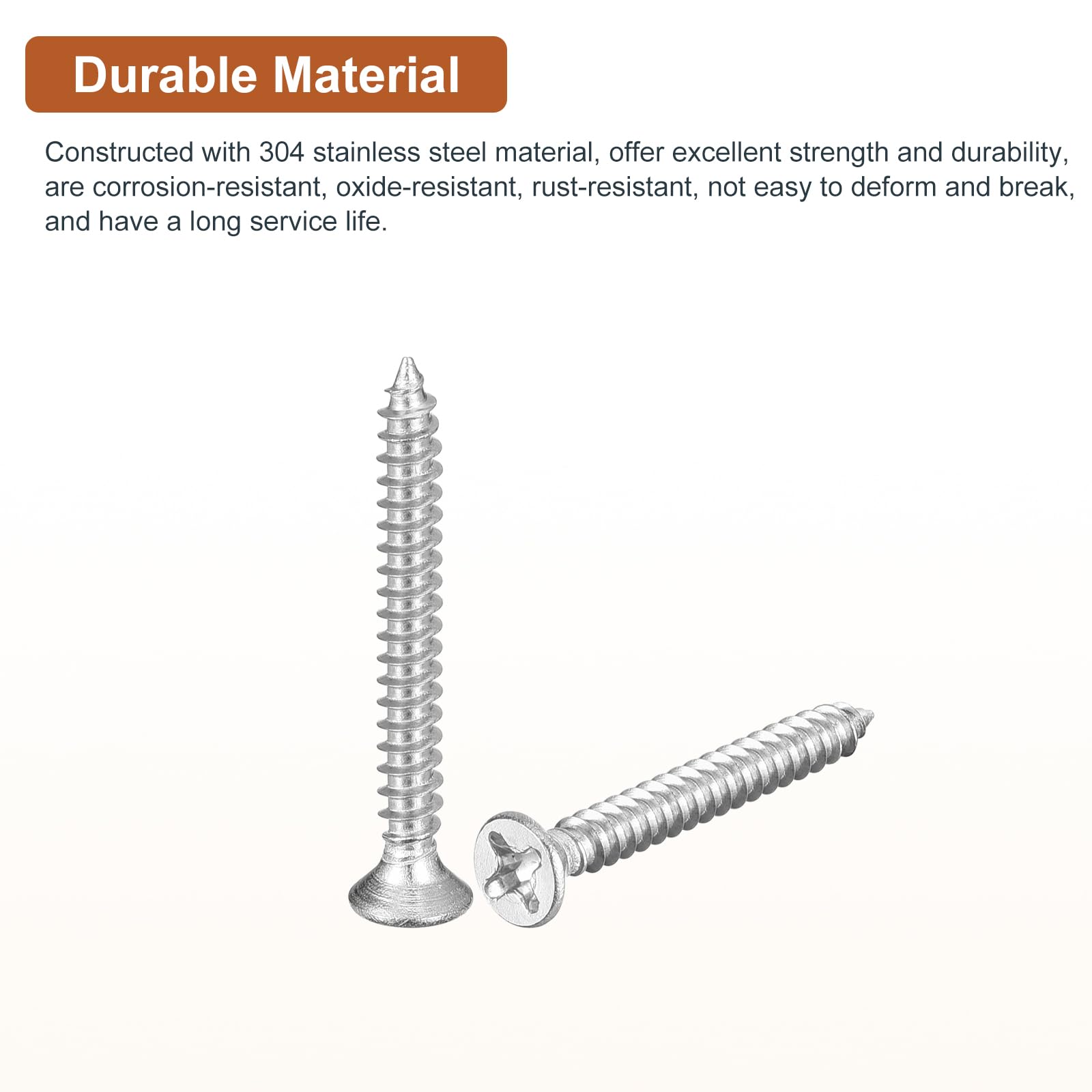 DTGN 50Pcs M3x30mm Flat Head Wood Screws, 304 Stainless Steel Phillips Self Tapping Screws - Good for Woodworking Furniture - Silver - Image 3