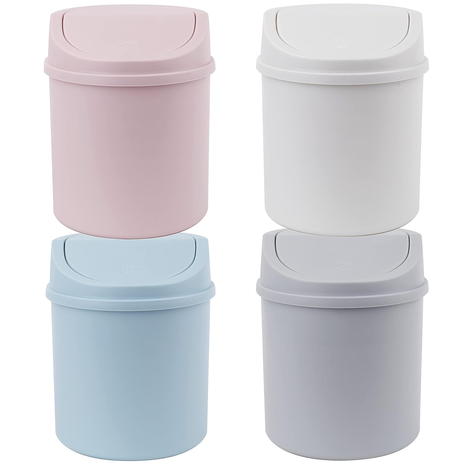 SOUJOY 4 Pack Mini Trash Can, 3L Plastic Garbage Can with Lid, Modern