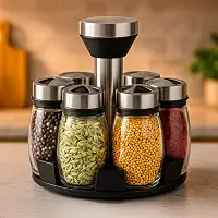 Conjunto 6 Porta Condimentos Temperos Cozinha Em Vidro Com Suporte Giratório 360°