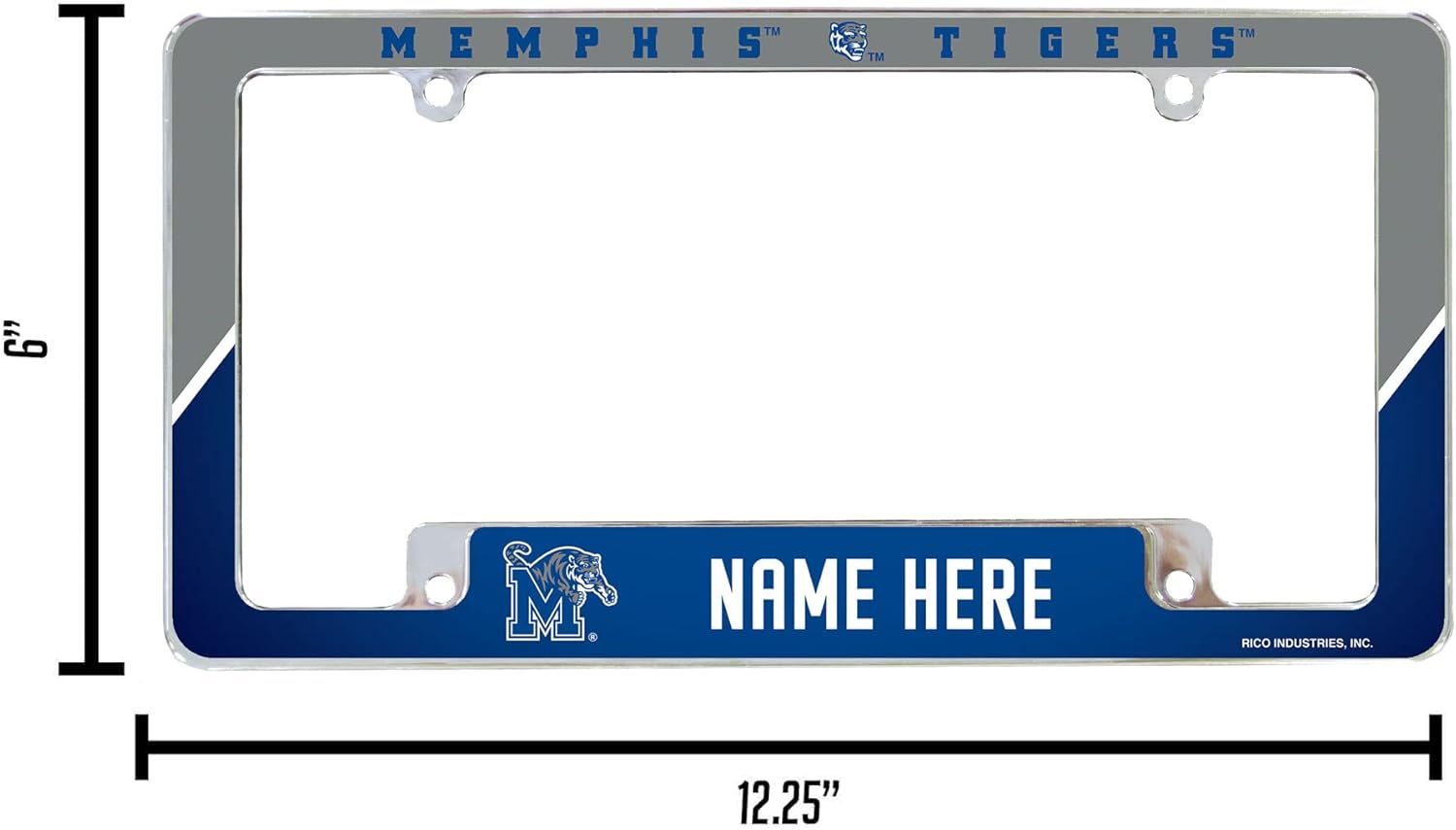 Rico Industries NCAA Memphis Tigers Personalized/Custom 12" x 6" Chrome All Over Automotive License Plate Frame for Car/Truck/SUV