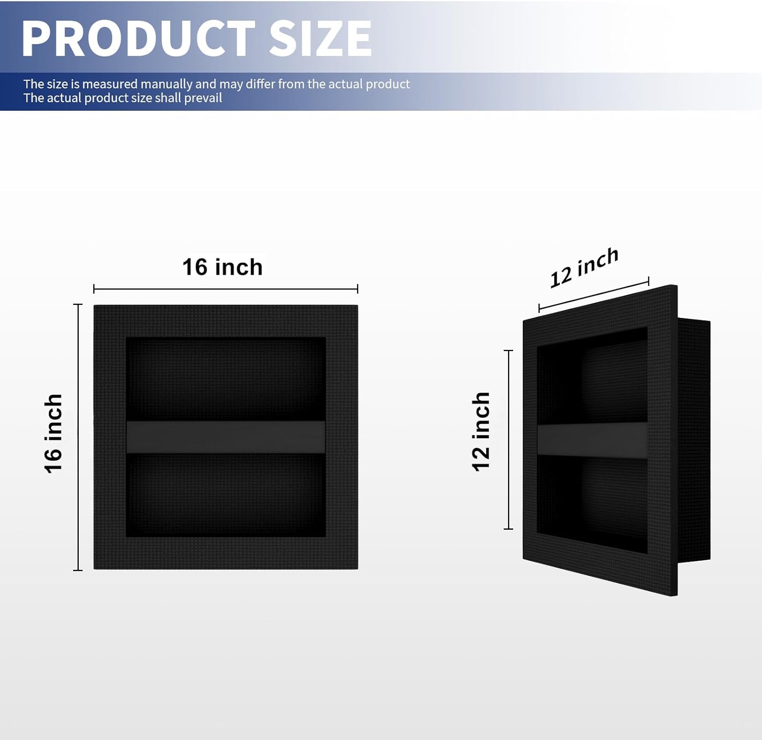 shower niche 16" x 16", niche for shower wall, shower niche insert tile ready, wall shelf, shower boxes with removable shelf 16w × 16h