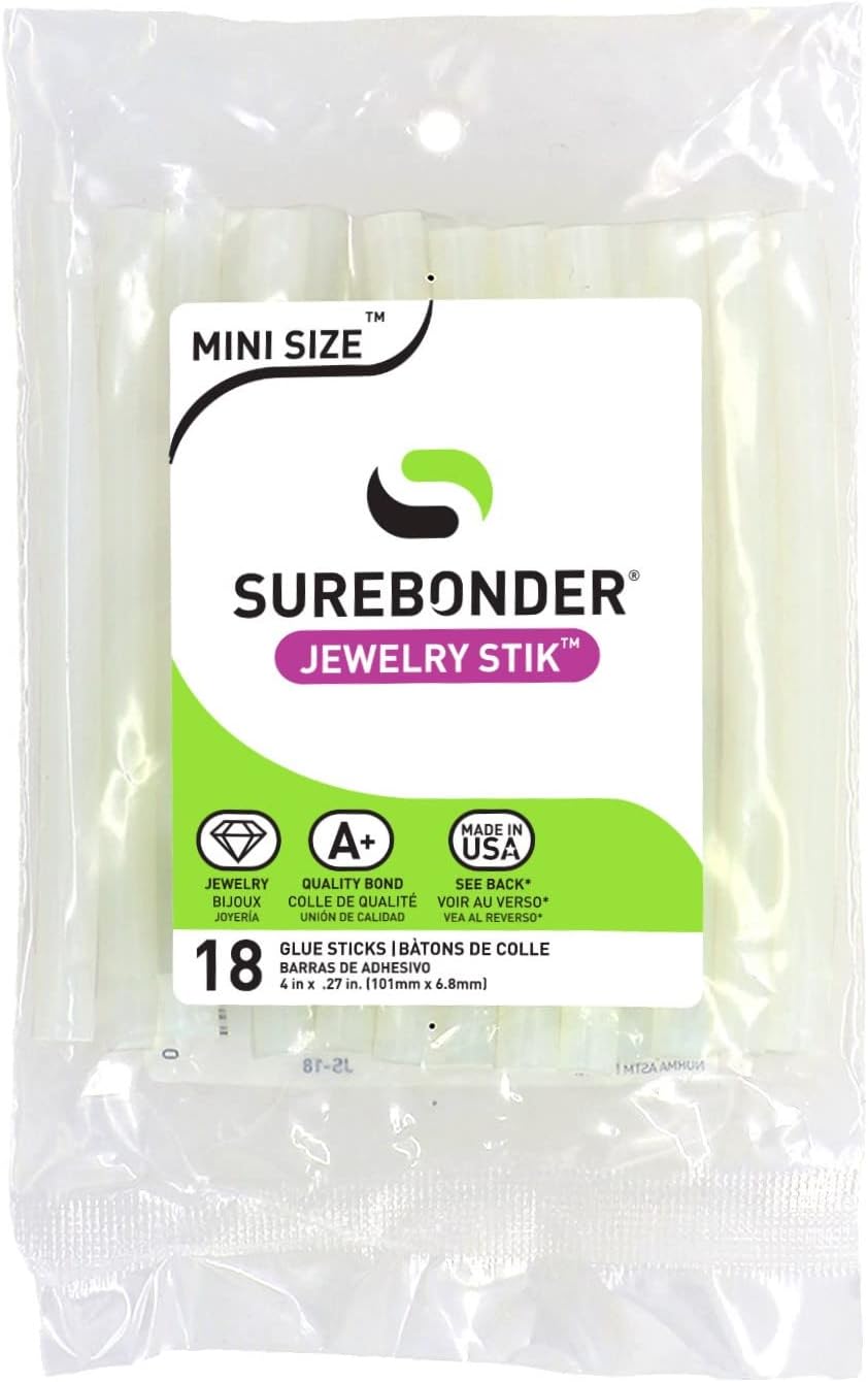 Surebonder High Strength Mini Hot Glue Sticks for Jewelry Making - Durable & Non-Toxic - Perfect for Beads, Rhinestones & Delicate Materials - 18 Pack