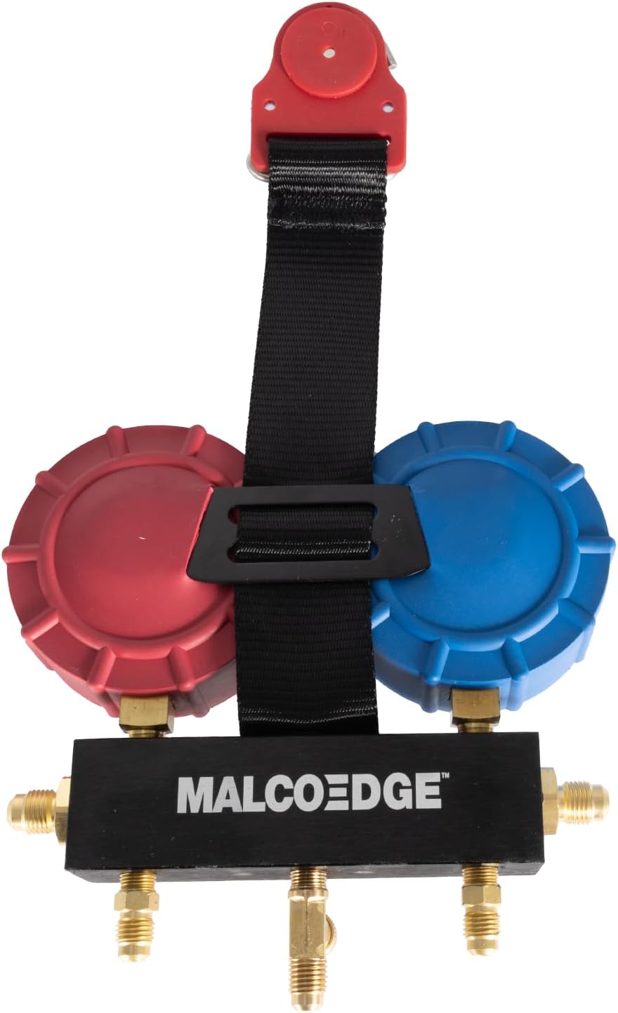 MalcoEdge M2VKA2L 2-Valve A2L HVAC Manifold Kit – R32, R410A, R454B – with Safe Seal Hose Set, Magnetic Strap & Carry Case – Spring-Loaded Valves