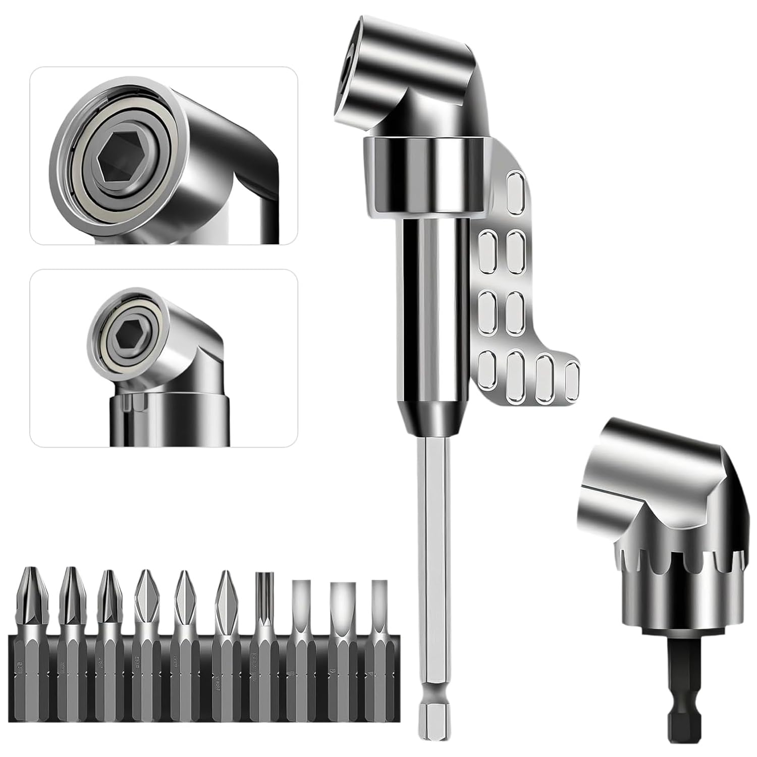 Wubayi 105° Angle Screwdriver Attachment With Magnet 1/4 Inch Hex - Adapter For Makita/Bosch Cordless Screwdriver, Drill - Short & Long For Tight Spaces, Garage, Craftsmen