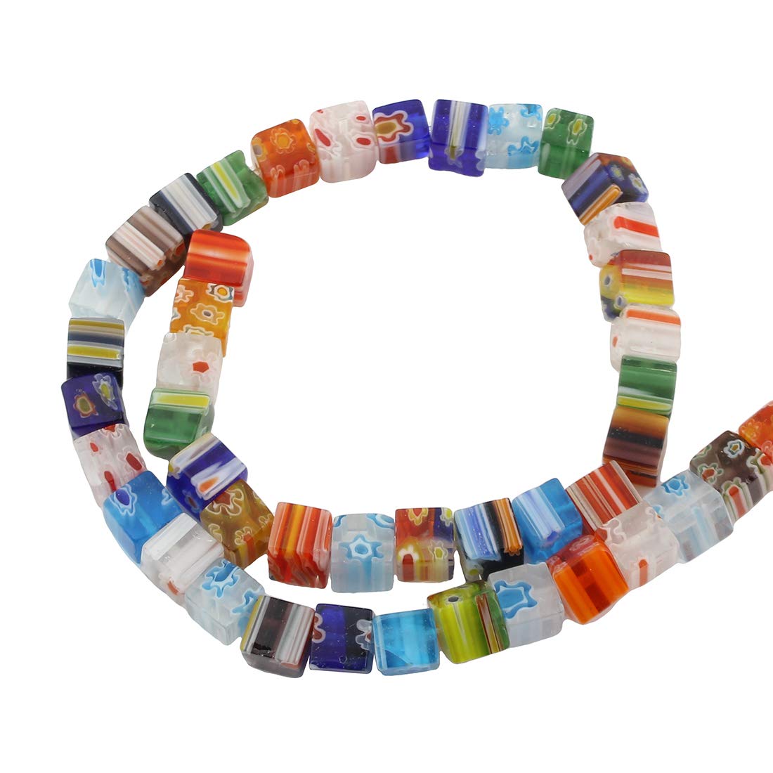 Set Collier Et Bracelet Perles De Verre Millefiori Floral Géométrique - Occasion En Bon état