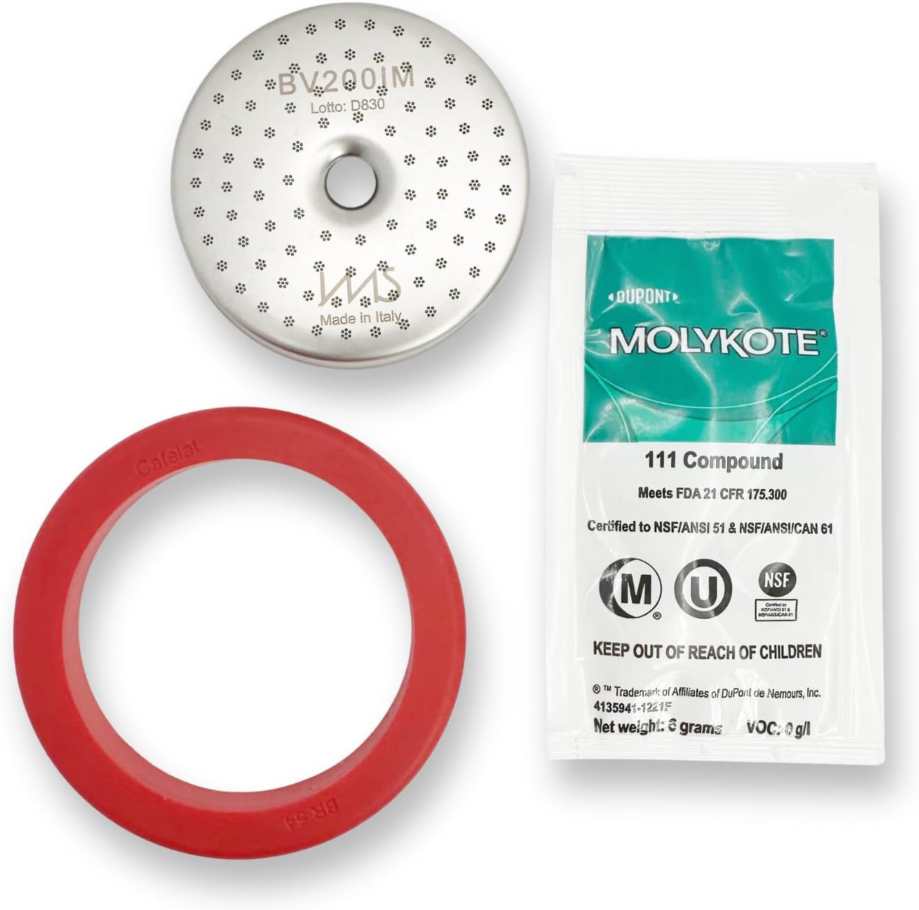 IMS Precision Shower Screen BV200IM and Cafelat Silicone Gasket. 3 Piece Set made for 54mm Breville and Sage Espresso machines.