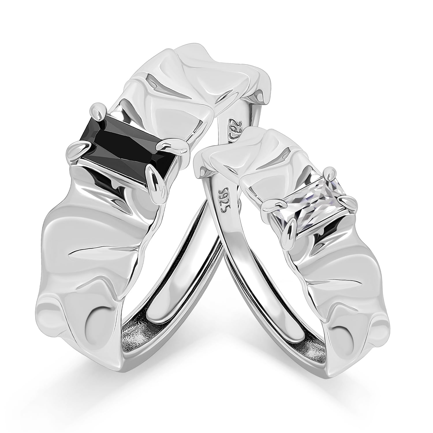Meissa Alianzas Anillos de Compromiso Boda para Hombres y Mujeres, Juego de Anillos a Juego con Banda Ancha, Anillos de Onix Negro con Cristal, Juego de Dos Anillos Ajustables