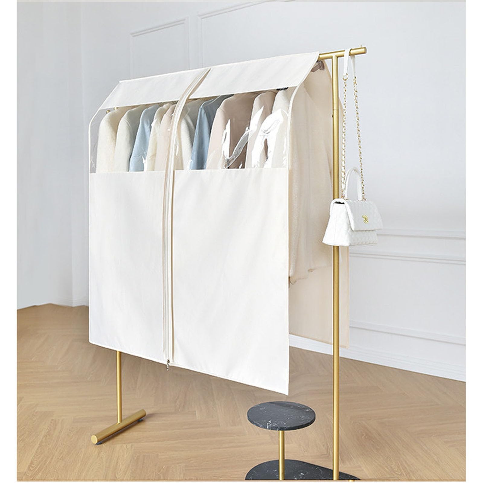 Funda Ropa Armario Transparente, Funda Ropa con Cremallera Completa, Tela de Satén, para Abrigos, Vestidos Largos, para Organizar tu Armario(White,31x44in/80x113cm)