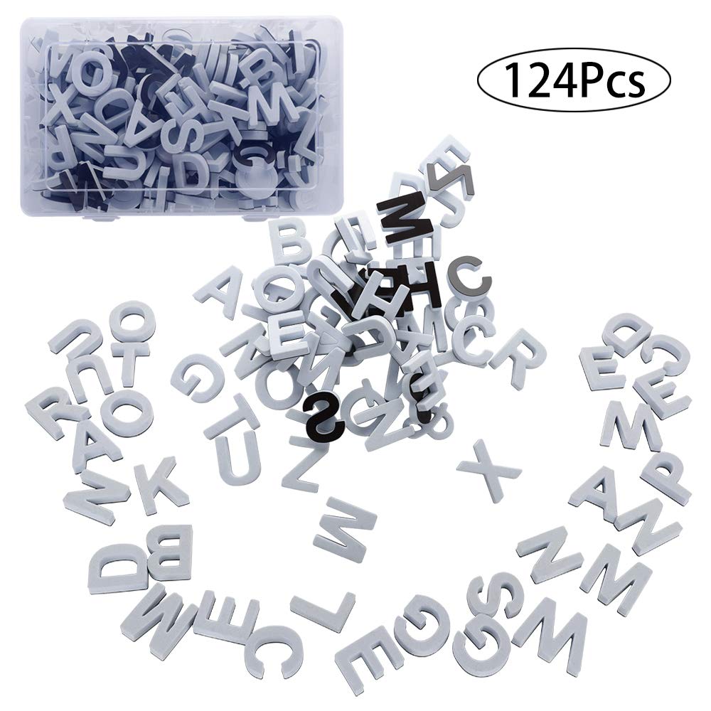 MINGZHE 124 Stück Magnetische Buchstaben, Dekorative Magnetische Eva-Alphabet-Buchstaben, Großbuchstaben, ABC-Magnete für Kühlschrank, Lehrmittel für Rechtschreibung und Lernen(Grau)