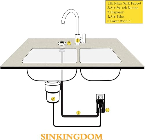 Miniatura 7 de SINKINGDOM Kit de interruptor de aire SinkTop con botón largo cromado (cubierta de latón) para eliminación de basura