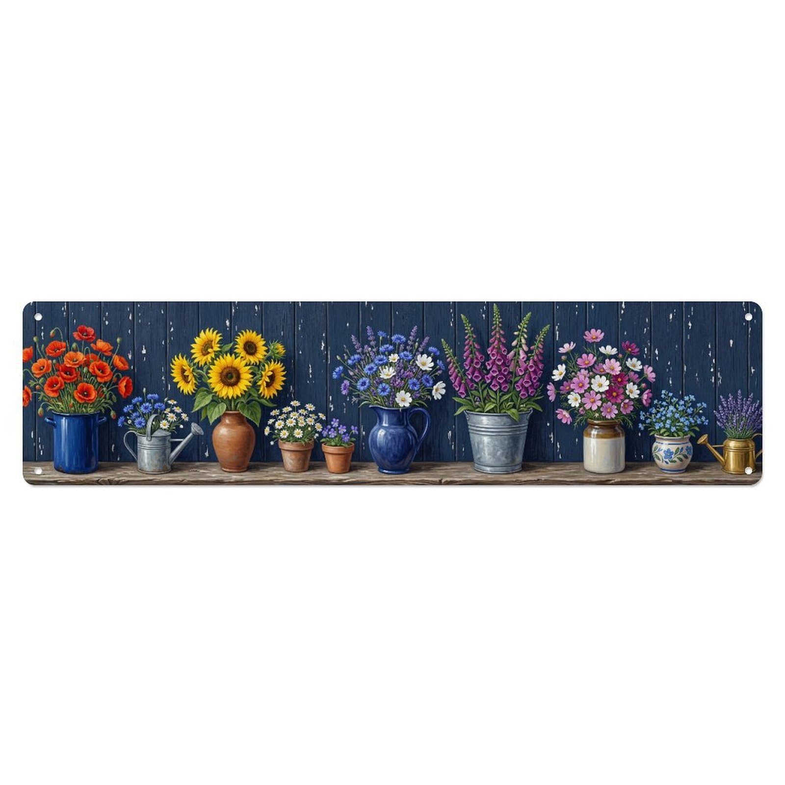 Fqnyr Style Metal Tin Sign Floral Garden Tools Wildflower Meadow Pattern Print