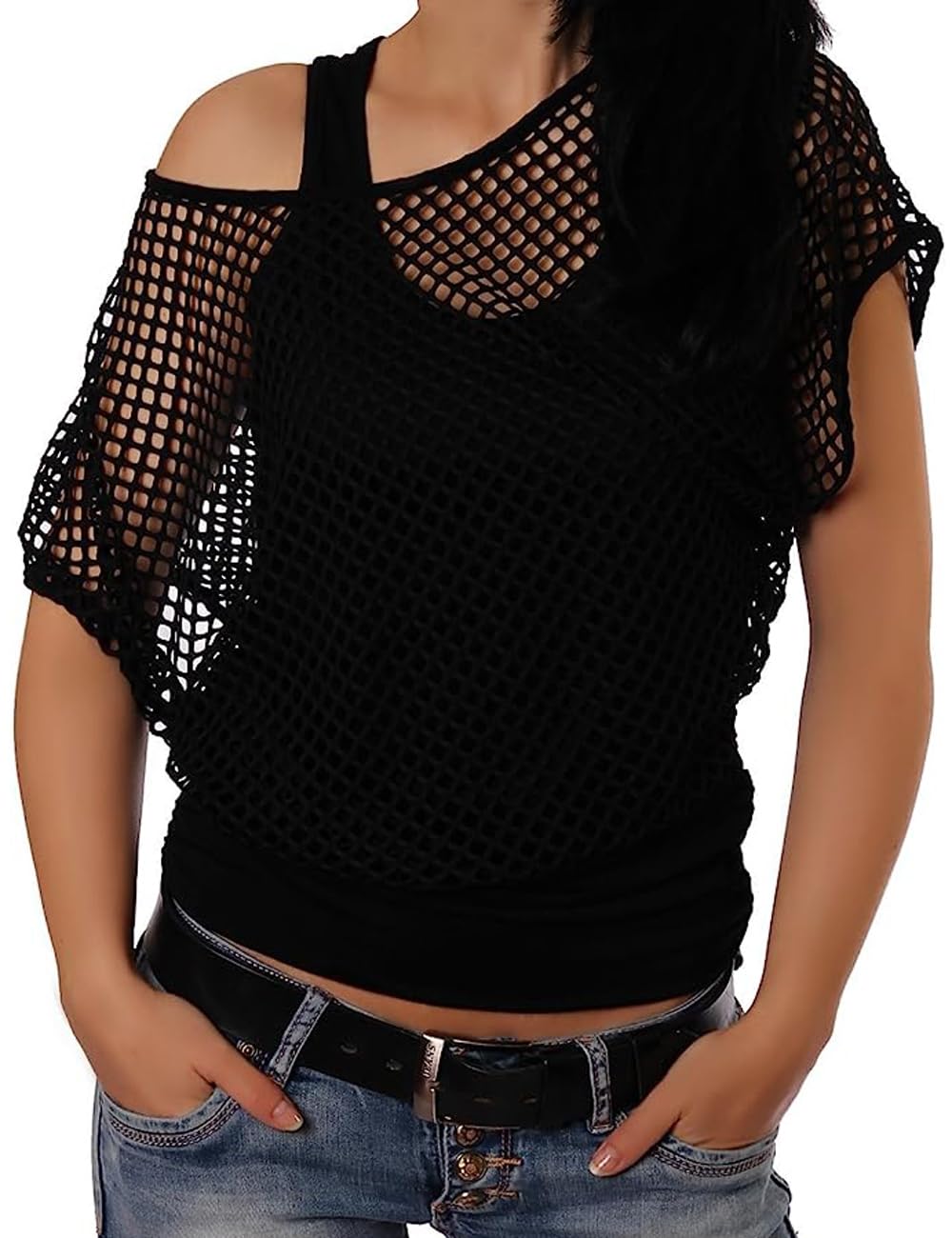 ELFIN Camiseta de Malla para Mujer de los años 80 Carnaval Fiesta temática Tops 80s Fancy Dress Camisetas de Verano