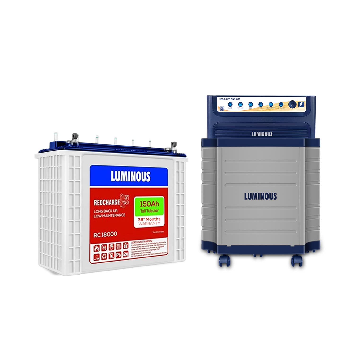 Luminous Inverter for Home, Office & Shop with Luminous Battery, Hercules 1500 Sine Wave 1400VA 12 Volt Inverter with Red Charge RC 18000 Tall Tubular 150 Ah Battery & Trolley Combo.-image-26