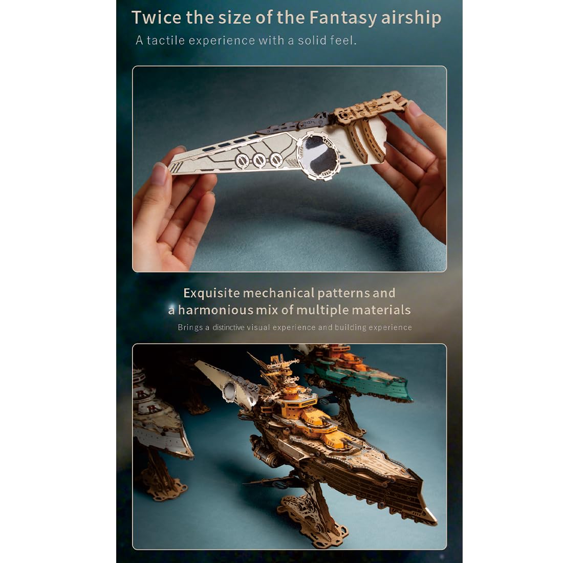 Dieselpunk Nave spaziale 3D in legno e carta, 912 pezzi, bianco