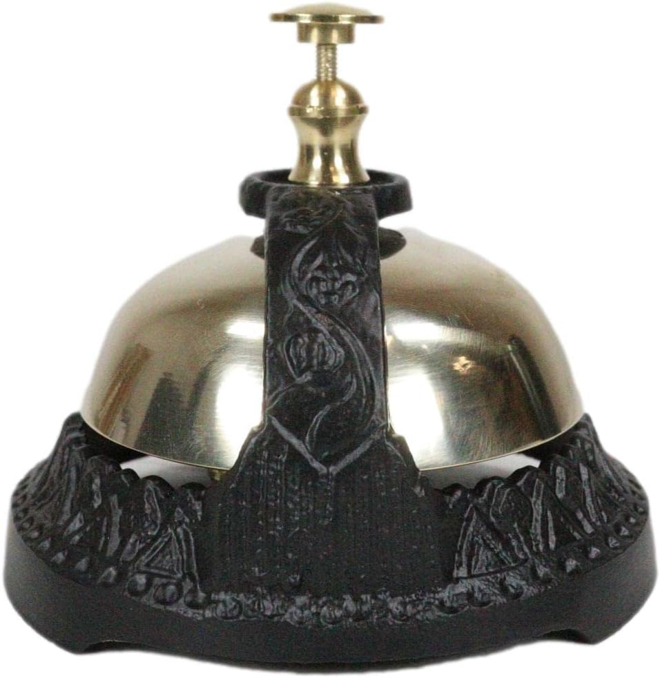 Ebros Gift Small Vintage Antique Style Ornate Victorian Front Desk Clerk Hotel Bell Or Paperweight in Antique Brass Finish Counter Office Calling Service Bells Decor Accent