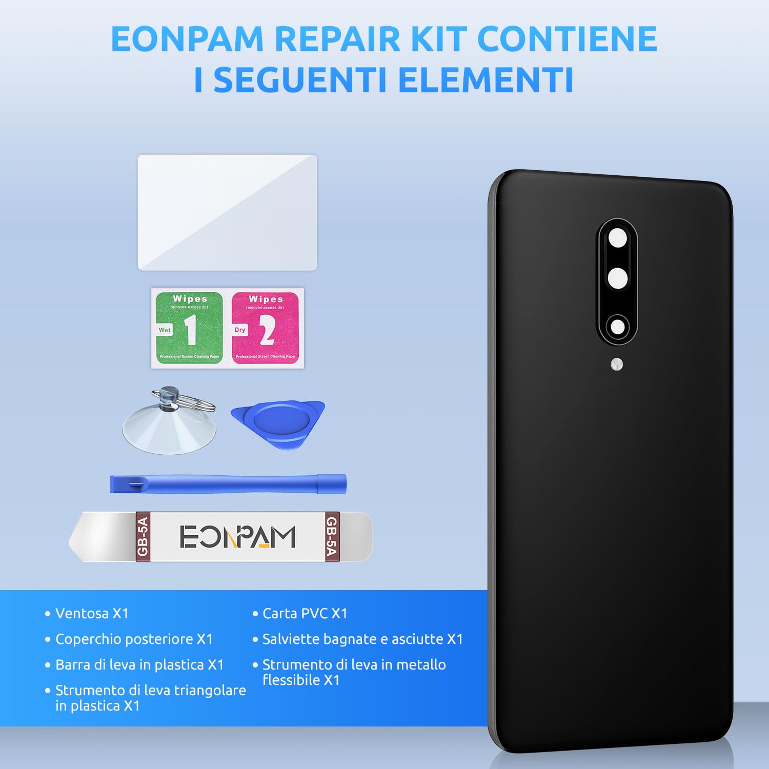 Eonpam Scocca Vetro Posteriore Per OnePlus 7 Coperchio Copribatteria Sostituzione Con Vetro Fotocamera Kit Di Riparazione (Rosso - Foto 1