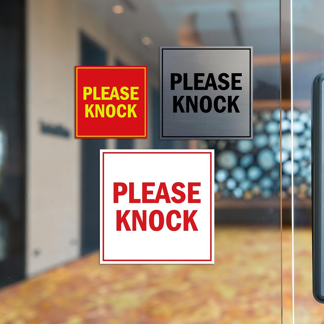 Kwadratowy znak "Please Knock" z taśmą samoprzylepną, montaż na każdej powierzchni (granatowy/złoty) - mały (5 sztuk)
