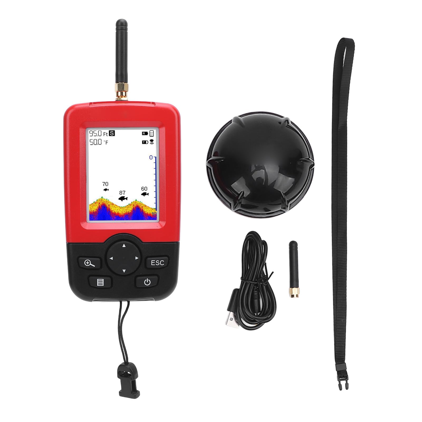 Tragbarer Fischfinder, 2,8-Zoll-HD-Display 2,4 G Drahtloser Fischfinder Sonarsensor 2-148 Fuß Wassertiefe Locator für Eisfischereifischerei
