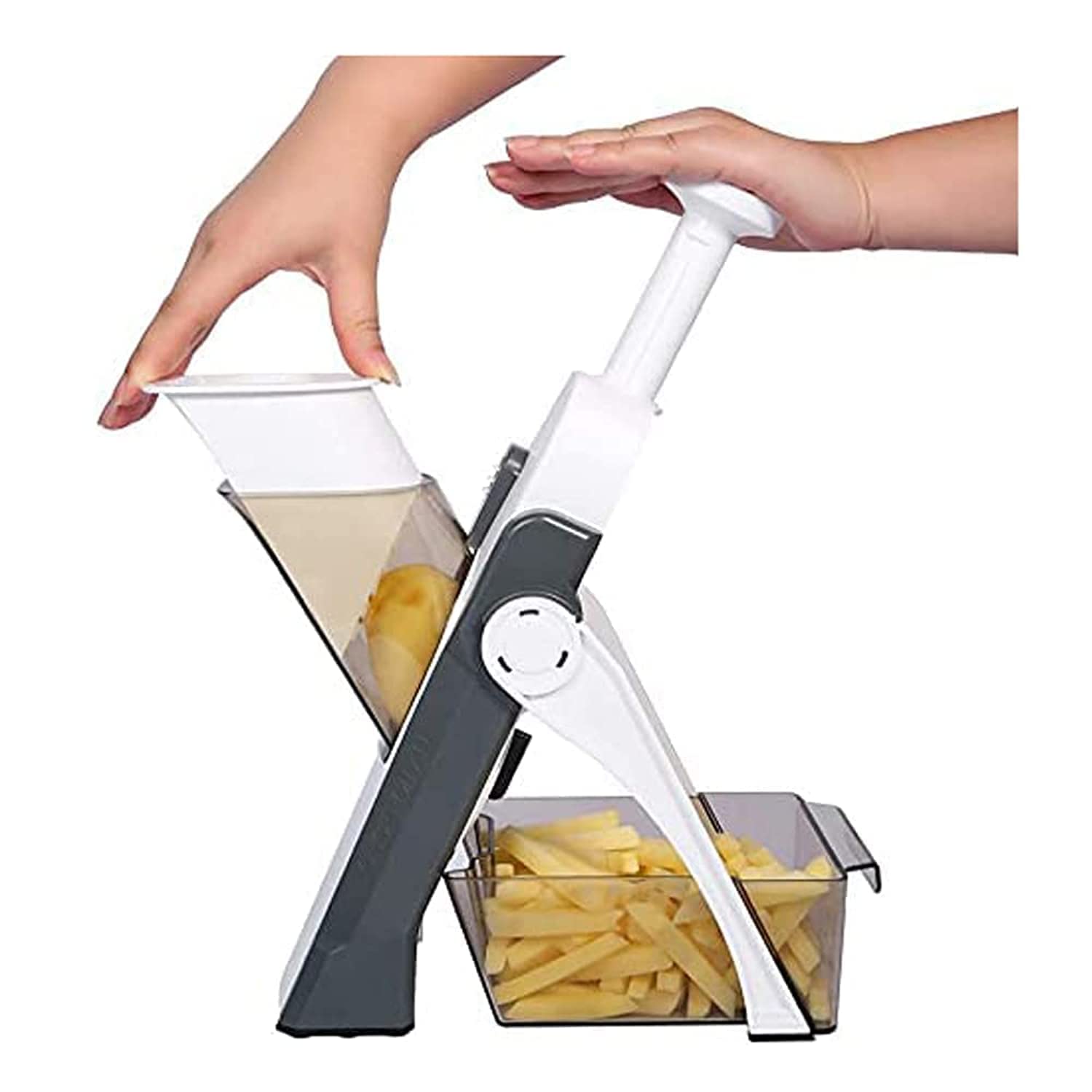 Adjustable Mandoline Slicer Safe Vegetable Slicer Food Chopper Vegetable Cutter Quick Dicer Fruit French Fry Julienne (Gray)