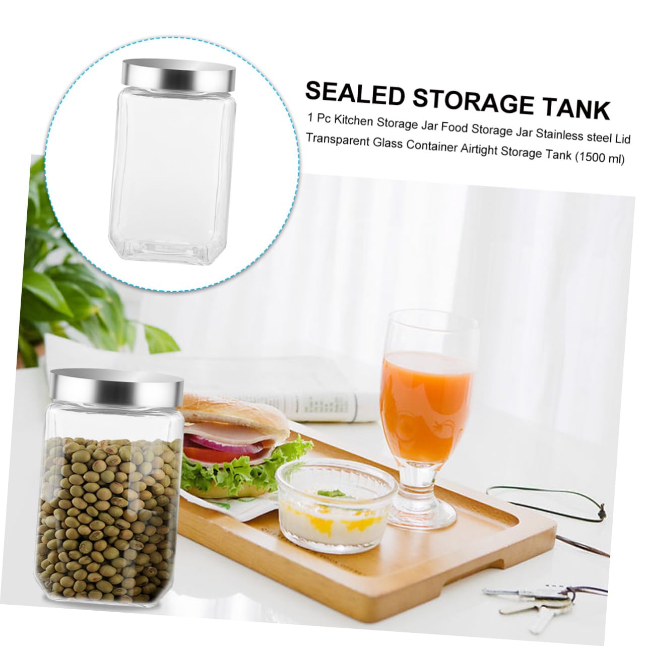 Barattolo Chiusura Ermetica e Facile da Pulire in Vetro da 1500ml Coperchio in Acciaio Inossidabile, Contenitore per Cibo per Conservazione Alimenti Quotidiana