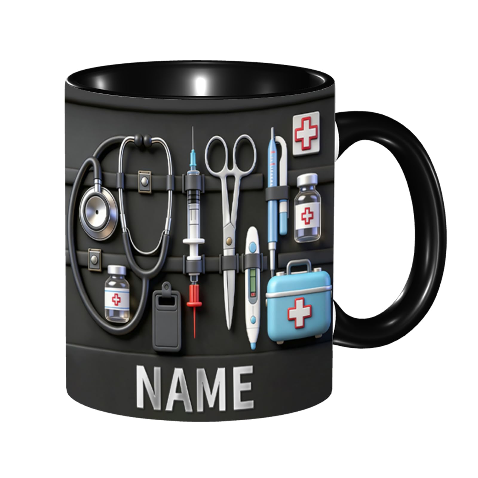 NOONATIVE Personalized Doctor Coffee Mug, Custom Name Medical Mug, 2D Effect Nurse Ceramic Cup, Medical Students Graduation Gifts, Doctor Appreciation Gifts for Christmas Birthday,11