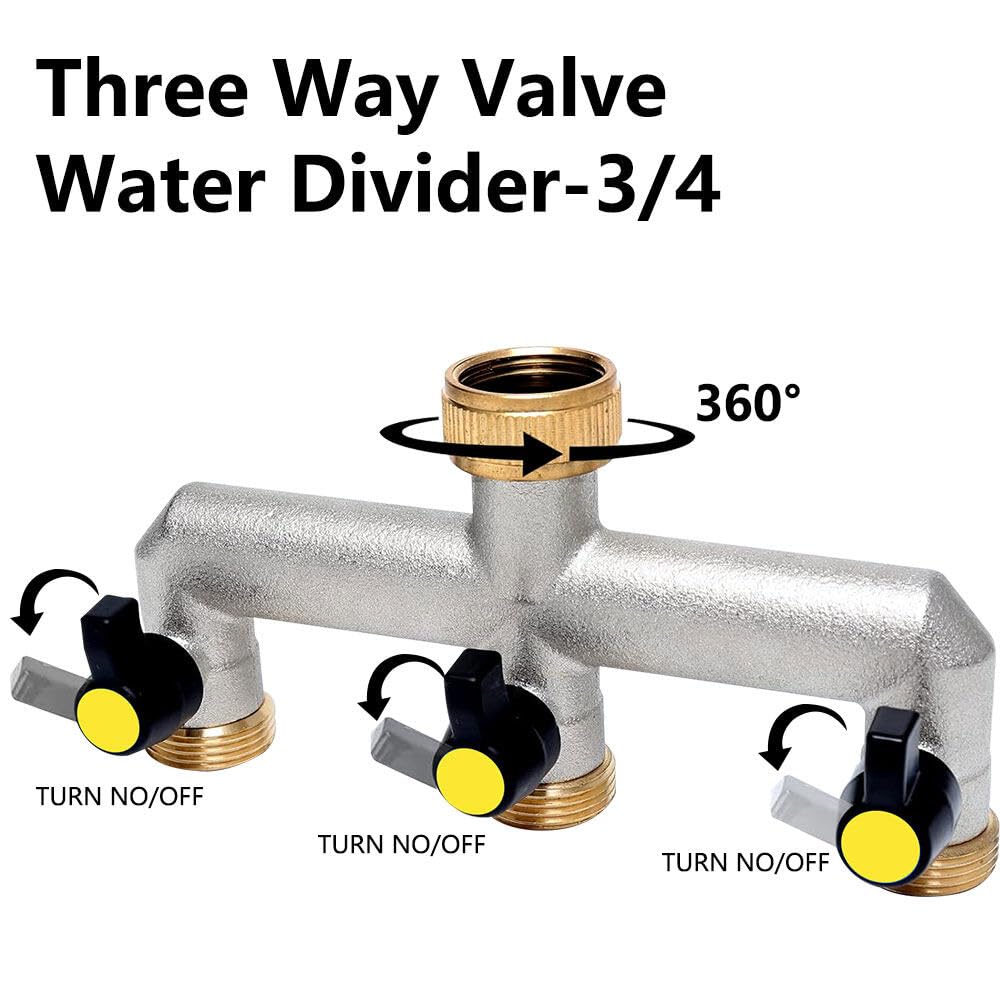 3 Vie Sdoppiatore Rubinetto con Valvola Indipendente, Ottone e Lega di Zinco Collettore Acqua 3 Vie per Regolare il Flusso dacqua, Distributore 3 Vie per Giardino, Cucina, Lavatrice