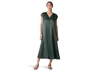 Eileen Fisher Textured Satin V-neck Dress Women