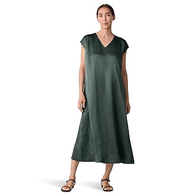 Eileen Fisher Textured Satin V neck Dress Women