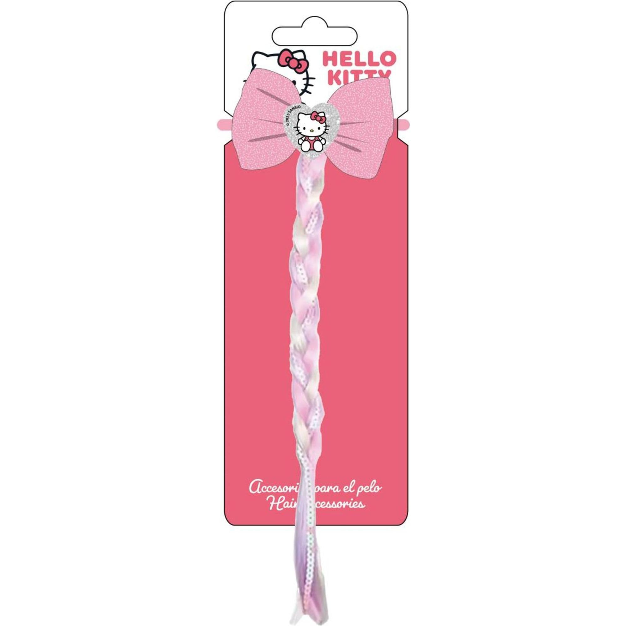 Hello Kitty Pink Bow Hair Scrunchie with Decorative Braid | Children's Accessory Extension with Sanrio Kawaii Design