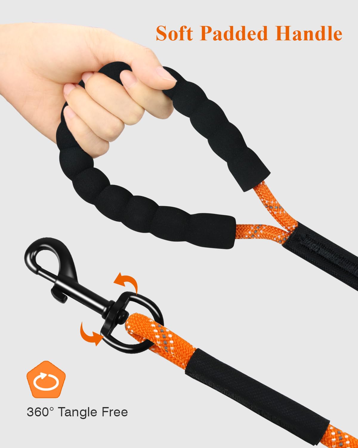 Taglory Schleppleine 10m für Hunde | Reflektierendes Seil | Gepolsterter Griff | 8mm Orange
